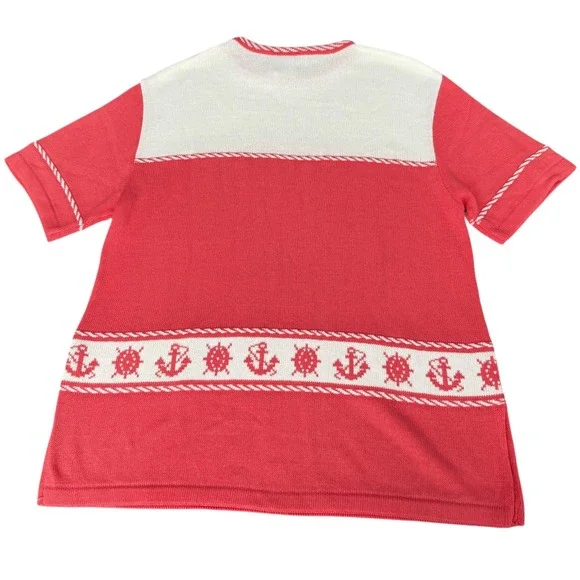 Vintage Company Collection Pink Nautical Anchors‎ & Ships Wheel Knit Top Size XL - Picture 6 of 9
